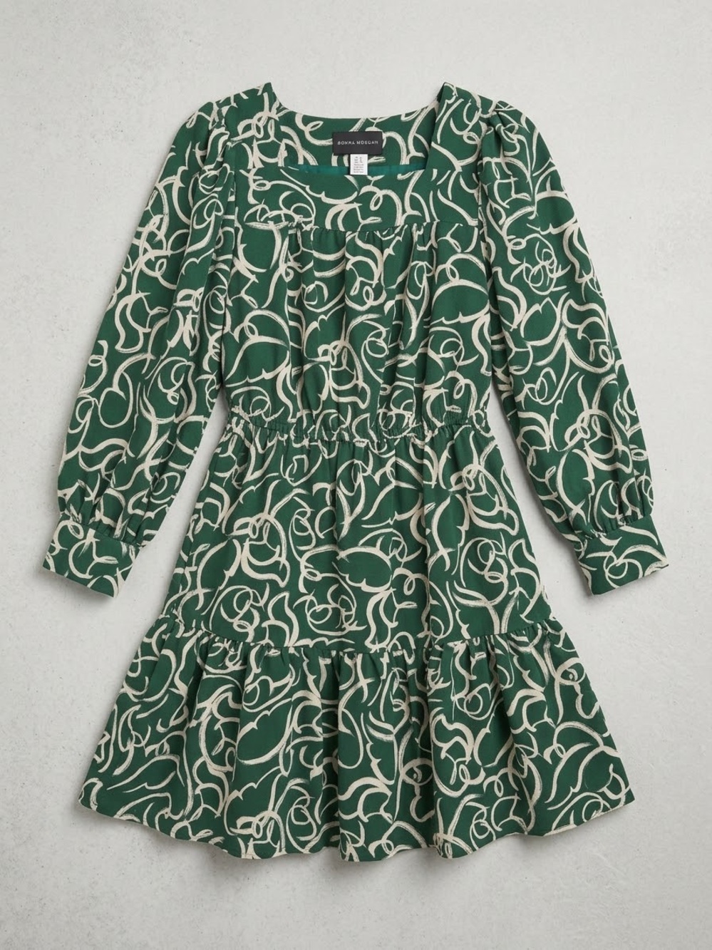 Donna Morgan Green & Cream Abstract-Print Long Sleeve Dress